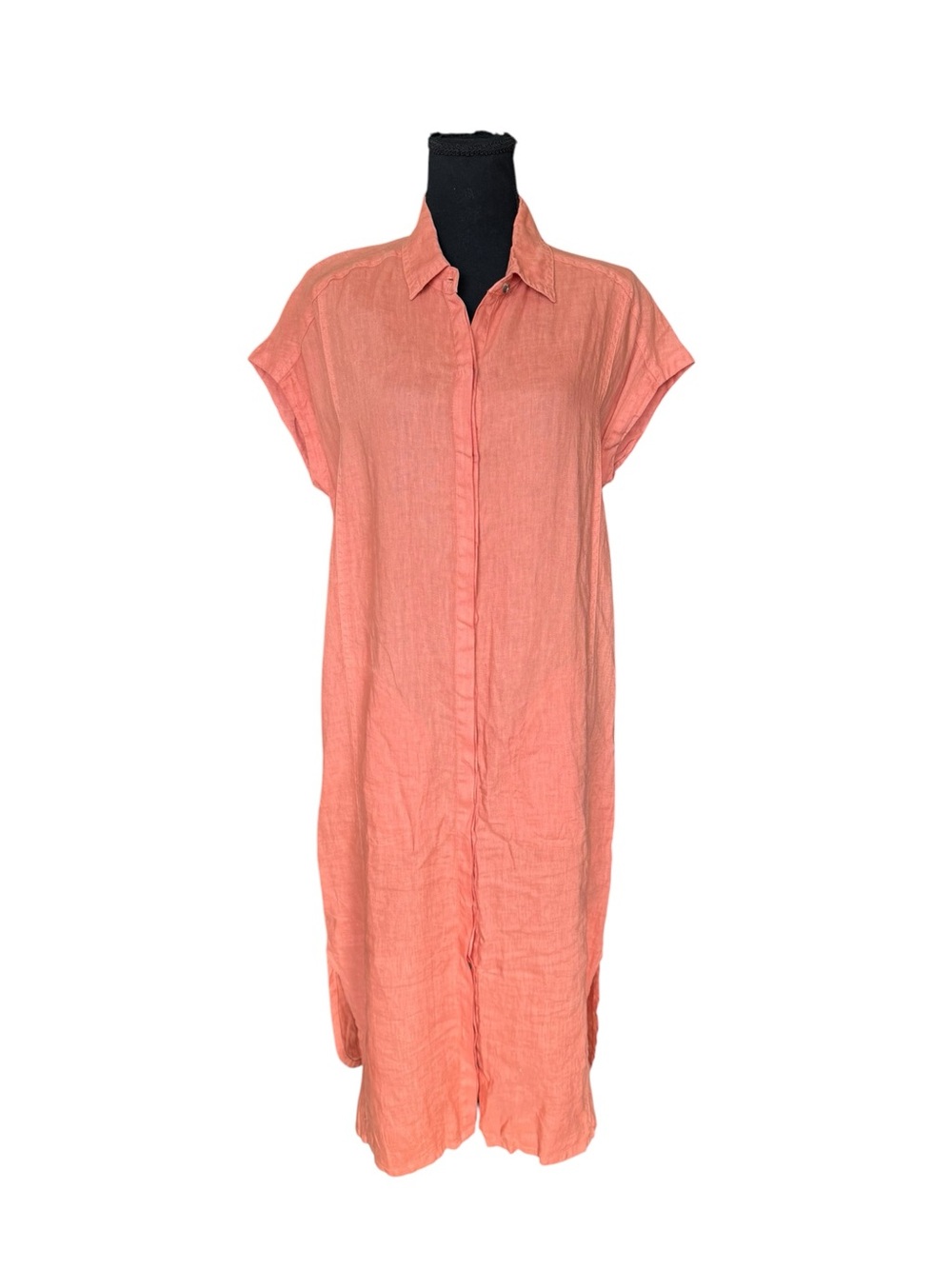 XCVI Coral 100% Linen Button Front Maxi Shirt Dress Size M Coastal Resort